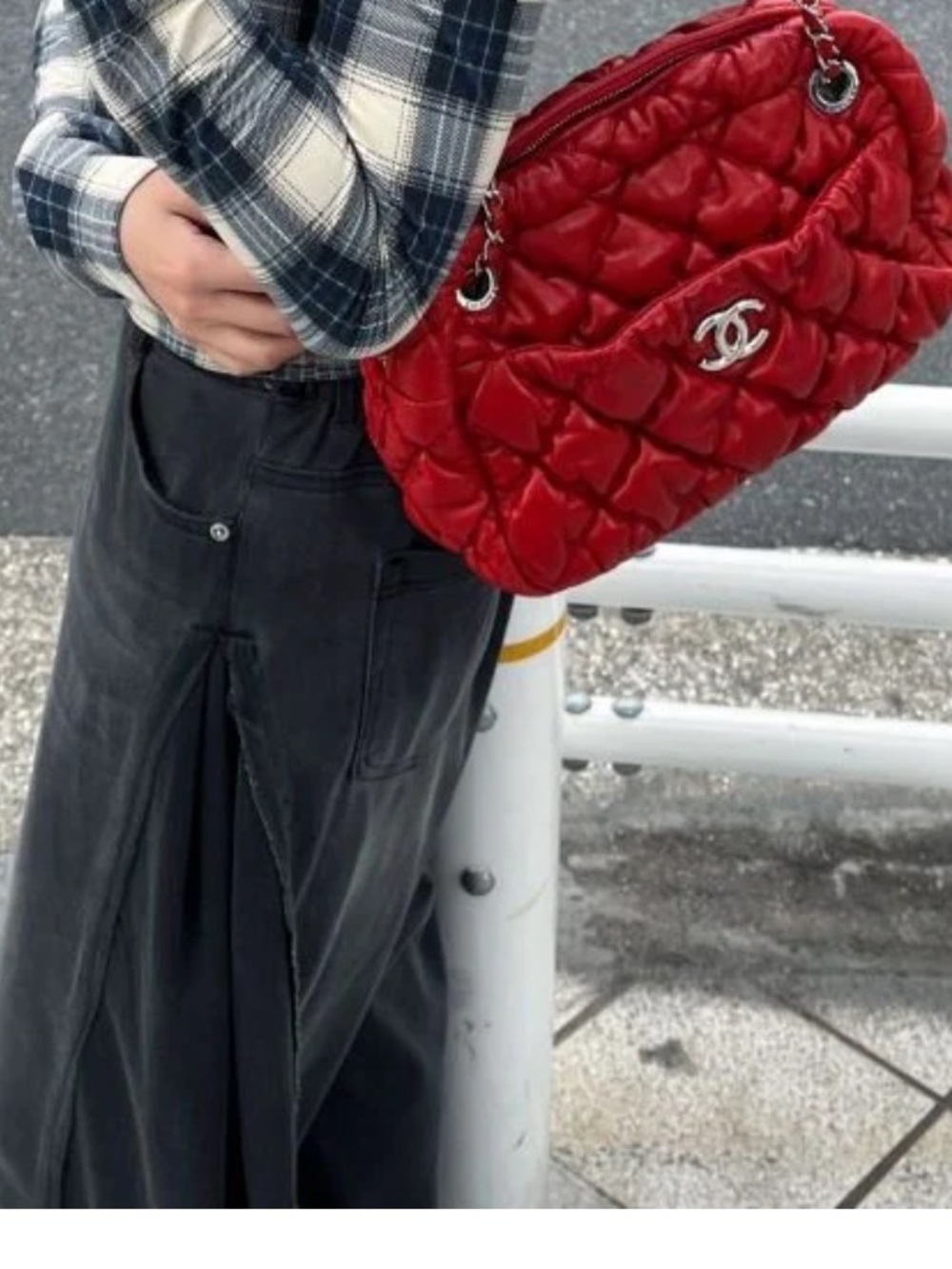 Chanel Red Quilted Leather Shoulder Bag Chain Strap CC Logo
